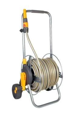 Hozelock 2436 - 60m Metal Cart Hose Reel With 50m Hose Pipe + 2684 Spray Gun